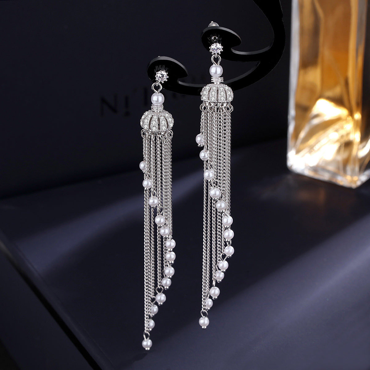Long Tassel Crown Earrings Women's 925 Silver Needle – Gifts for Her — 1