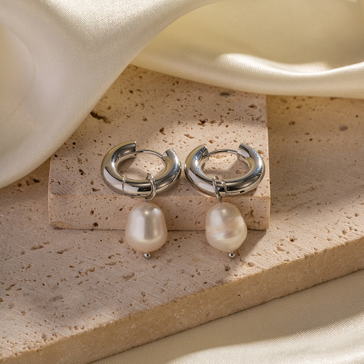 Stainless Steel Earrings Natural Freshwater Pearl – Stylish Gifts — 1