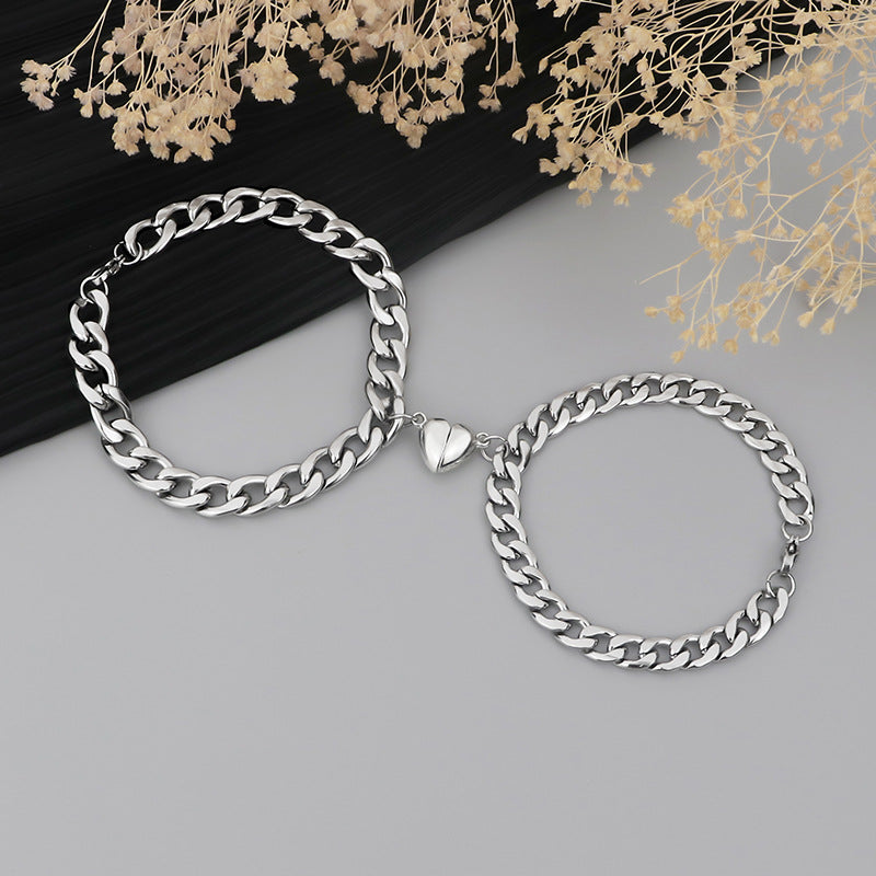 Magnetic Couple Bracelet Stainless Steel Heart – Jewelry Gift Ideas — 1