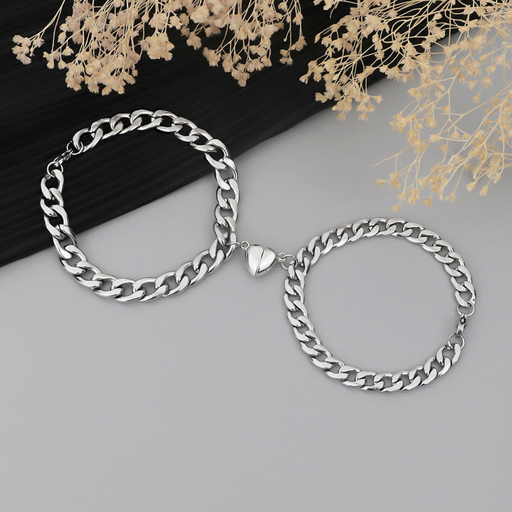 Magnetic Couple Bracelet Stainless Steel Heart – Jewelry Gift Ideas — 1