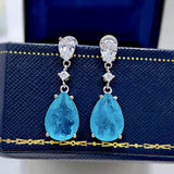 Synthetic Paraiba Silver Stud Earrings Water Drops – Everyday Gifts — 2