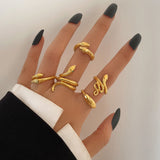 Women's Snake Ring Moon Pearl Ring Set – Gifts for Her — 6