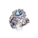Blue Zircon Feather Ring Opening Adjustable – Holiday Gift Ideas — 5
