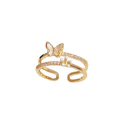 Double Layered Diamond Butterfly Ring With Versatile – Stylish Gifts — 5