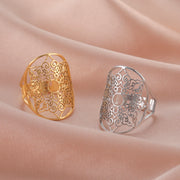 Vintage Stainless Steel Openwork Snow Petal Oval Ring – Gift Ideas — 1