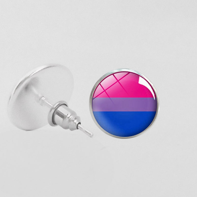 LGBT Pride Round Glass Stud Earrings Gay Lesbian – Stylish Gifts — 1