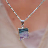 Natural Cut Amethyst Silver Edge Necklace Healing – Jewelry Gift Ideas — 4