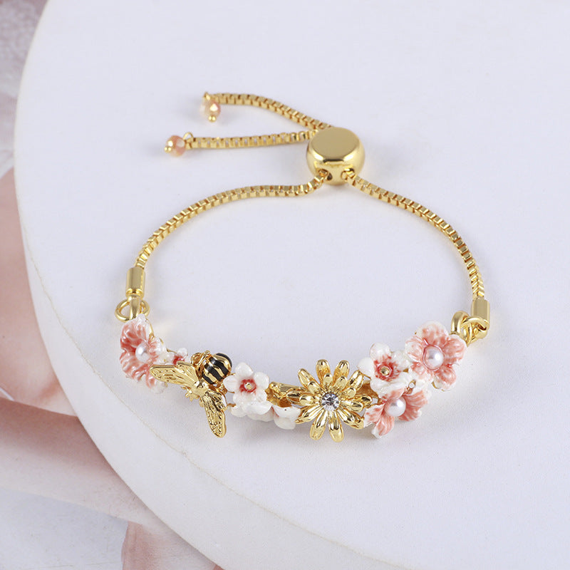 Bee Flowers And Beans Adjustable Bracelet – Jewelry Gift Ideas — 1