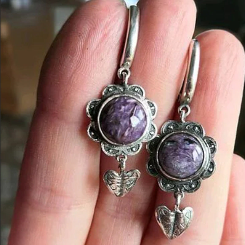 Vintage Round Purple Natural Stone National Style – Stylish Gifts — 1