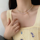 Women's Stackable Double Layer Pearl Bow Necklace – Jewelry Gift Ideas — 4