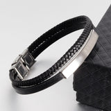Men's Stainless Steel Genuine Leather Bracelet – Jewelry Gift Ideas — 4