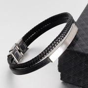 Men's Stainless Steel Genuine Leather Bracelet – Jewelry Gift Ideas — 4