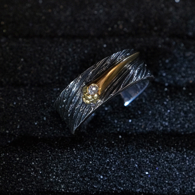 Handmade Thai Silver Meteor Ring Male Diamond Gold – Gifts for Him — 1