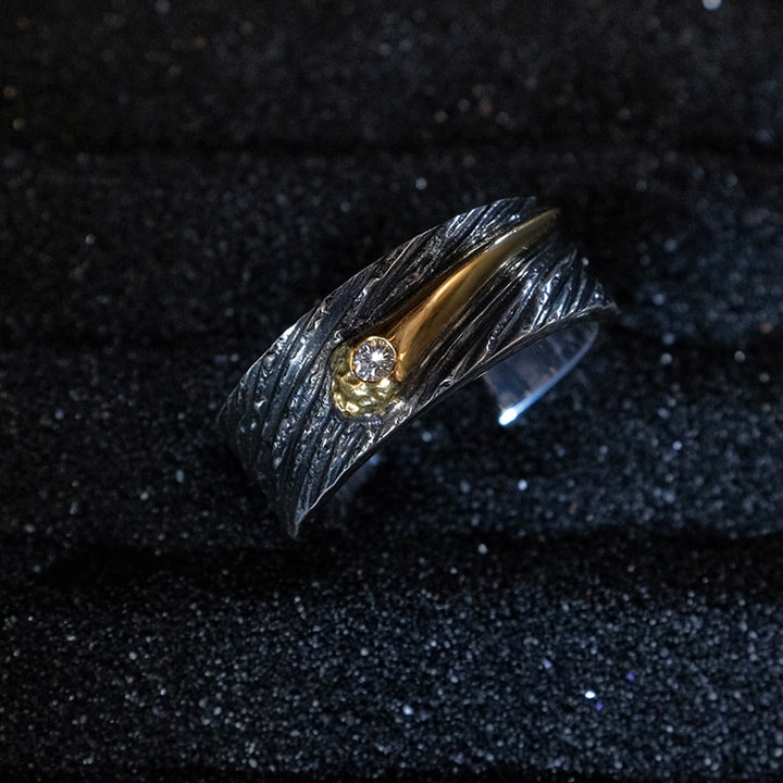 Handmade Thai Silver Meteor Ring Male Diamond Gold – Gifts for Him — 1