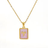 Stainless Steel Square Shell Zodiac Necklace – Jewelry Gift Ideas — 17