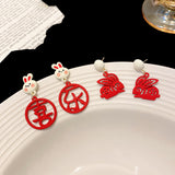 Zodiac Year Paper-cut Red Rabbit Earrings Female – Gifts for Her — 2