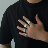 Personality Diamond-studded Ring Wrinkled Metal Men – Gifts for Him — 6