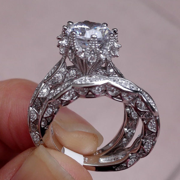 Flash Drill Round Engagement Set Ring Ladies Ring Hand – Stylish Gifts — 1