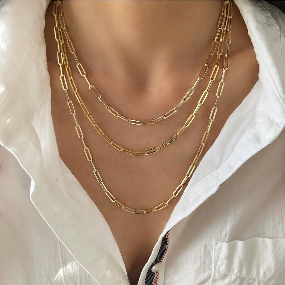 18k Gold Stainless Steel Paper Clip Clavicle – Jewelry Gift Ideas — 1
