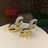 Design Zircon Stars Heart Asymmetric Earrings – Holiday Gift Ideas — 5