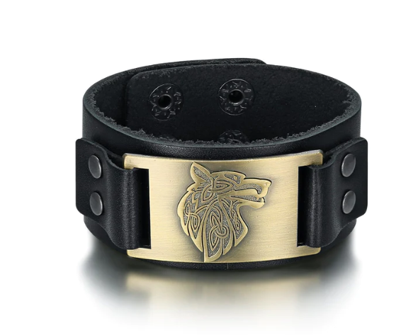 Beowulf Regalia Leather Viking Wolf Head Arm Cuff – Gift Ideas — 1