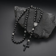 Volcanic Rock Haematite Cross Necklace – Jewelry Gift Ideas — 4