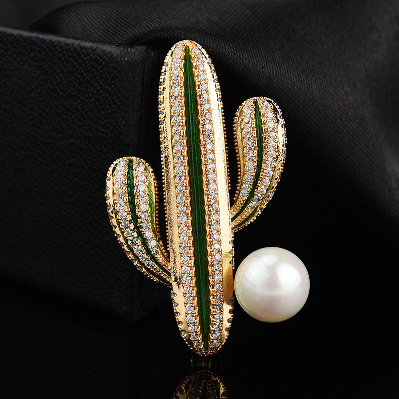 Cactus Pearl Brooch High-end All-match Diamond – Jewelry Gift Ideas — 1