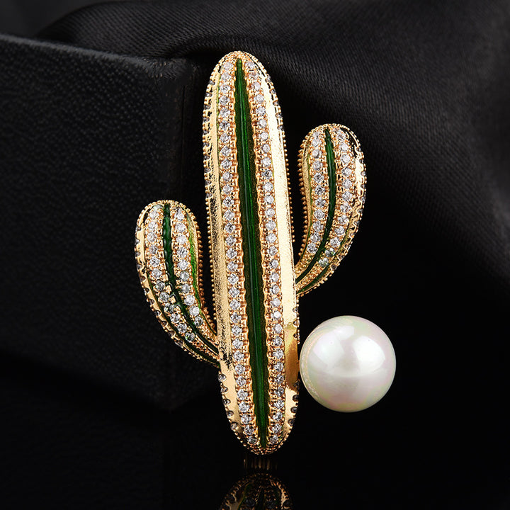 Cactus Pearl Brooch High-end All-match Diamond – Jewelry Gift Ideas — 1