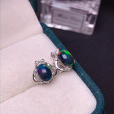 Stud Earrings Silver Inlaid Natural Black Opal – Useful Gifts — 4