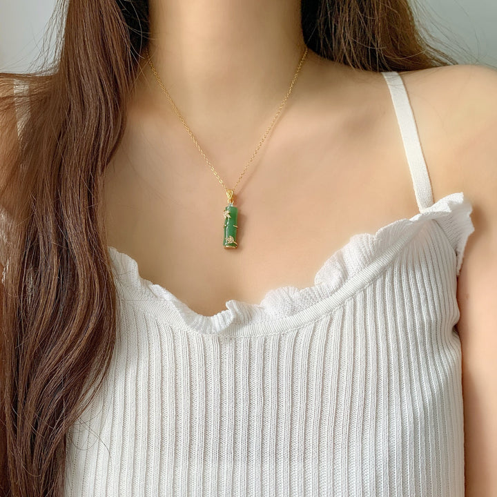 Fashion Jade Inlaid Bamboo Knot Necklace – Jewelry Gift Ideas — 1