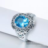 Inlaid Light Blue Drill Hollowed Out Heart Ring Ring – Gifts for Her — 2