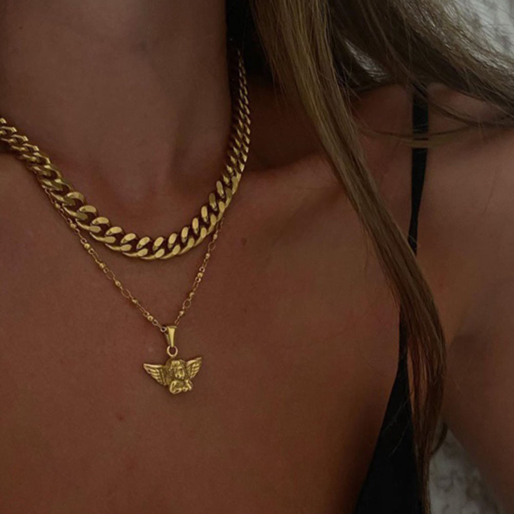 Women's Hip Hop Punk Angel Pendant Double Layer – Jewelry Gift Ideas — 1