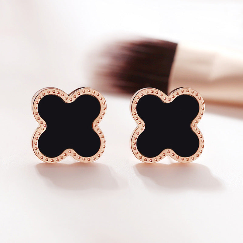 Simple Titanium Steel Four Leaf Clover Earrings For Girls – Gift Ideas — 1