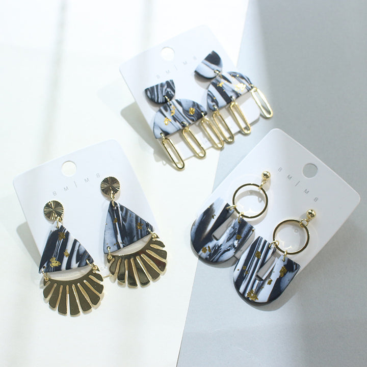 Women's Geometric Clay Black Gold Foil Earrings – Gifts for Her — 1