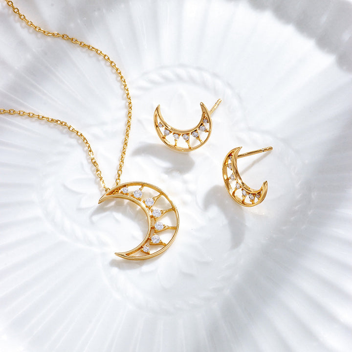 Moon Goddess White Zirconium Ins Necklace Earring – Jewelry Gift Ideas — 1