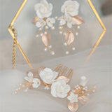 Design Ceramic White Flower Hair Comb Earrings – Beauty Gifts — 5