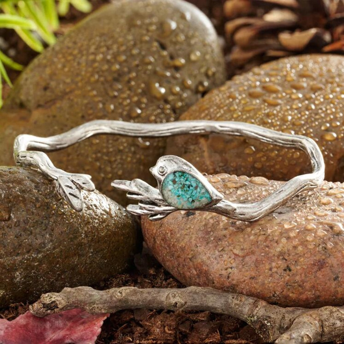 Fashion Retro Silver Branch Inlaid Cute Bird Bracelet – Stylish Gifts — 1