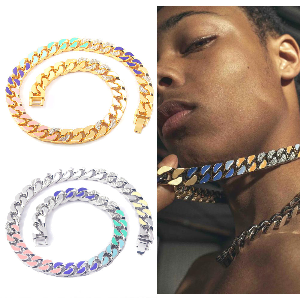 Rap Hip Hop Seven Colored Diamond Cuban Necklace – Jewelry Gift Ideas — 1