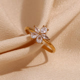 18K Micro Inlaid Zircon Five Petal Flower Ring – Birthday Gifts — 14