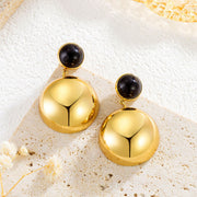 Stainless Steel Hemisphere Earrings With Natural Stone – Stylish Gifts — 5