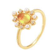 Vintage Ring Female S925 Silver Gilded Flower Amber – Gifts for Her — 5