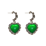 Silver Needle Emerald Heart Earrings Women's – Gifts for Her — 5