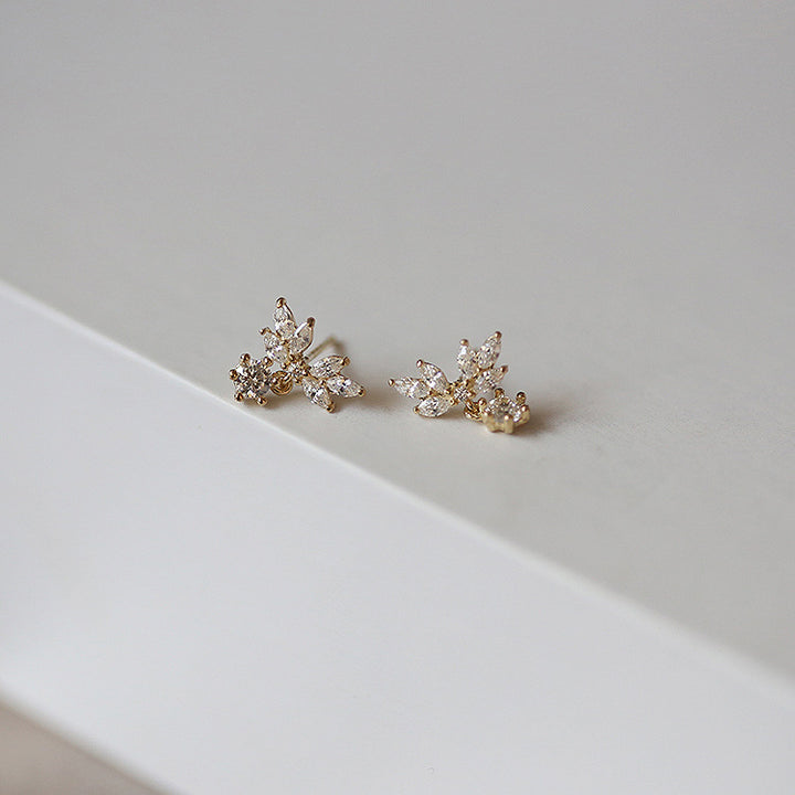 Women's Small Wing Earrings With Full Diamond Petals – Gifts for Her — 1