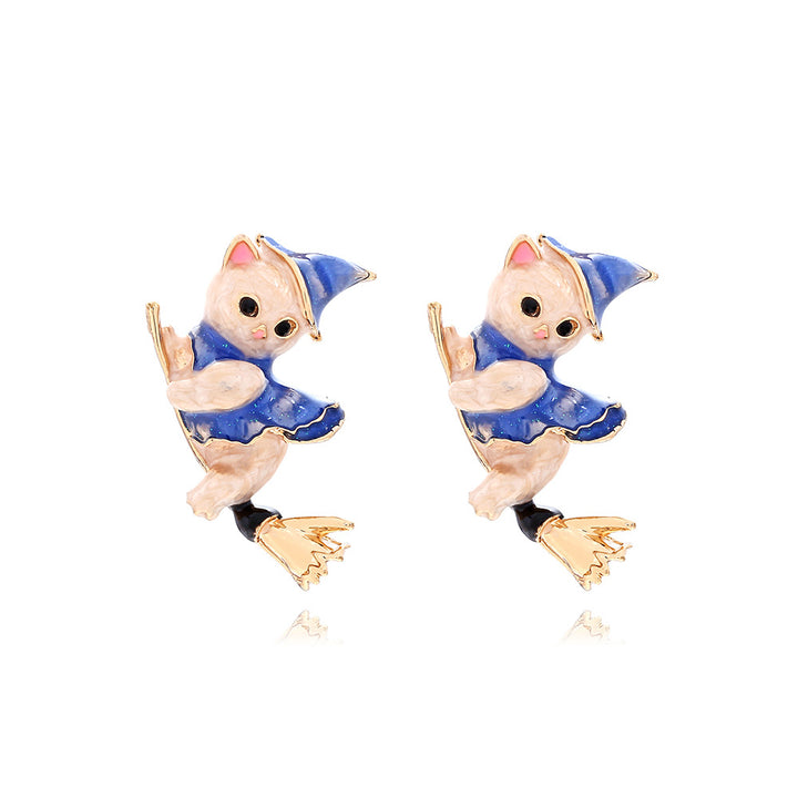 Alloy Dripping Wizard Hat Kitten Earrings – Cat Lover Gifts — 2
