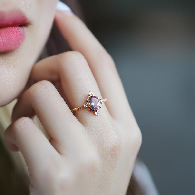 S925 Silver Ring Female Natural Amethyst – Gifts for Her — 1