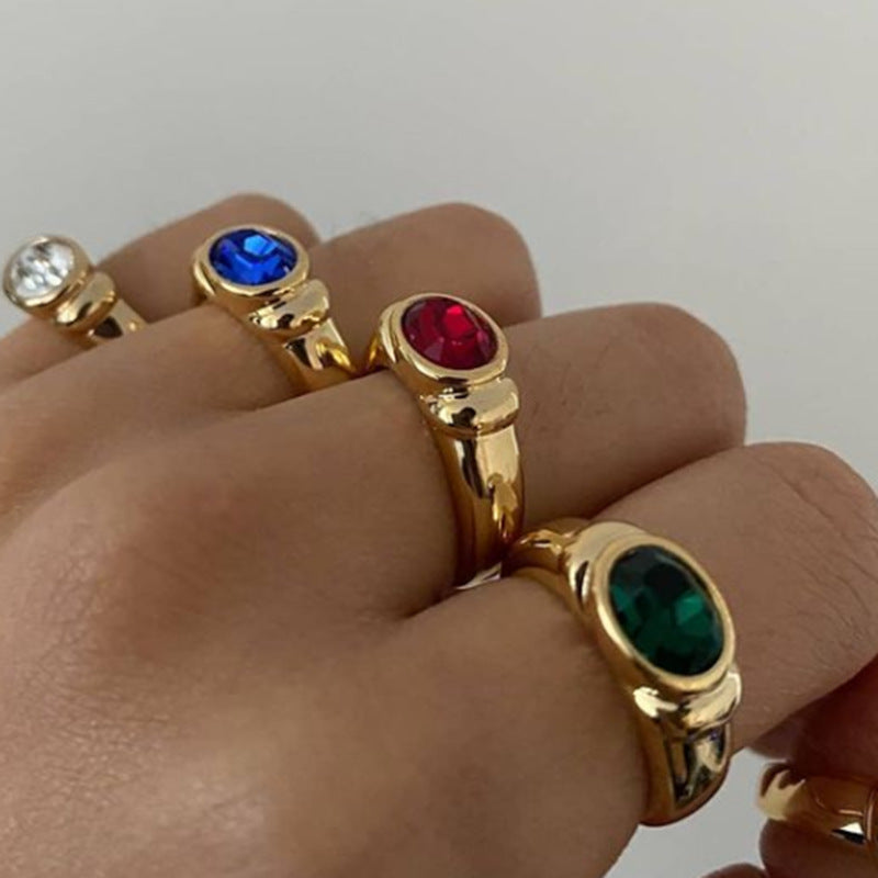 Titanium Steel Plated Gold Multicolor Zircon Ring – Thoughtful Gifts — 1