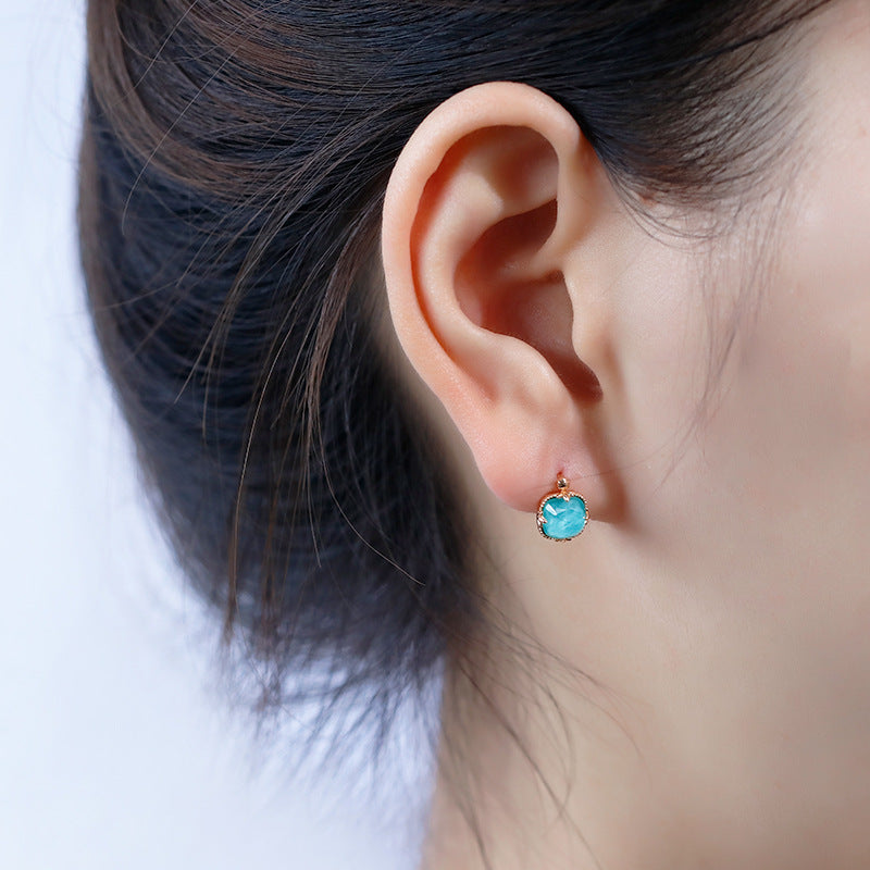 Natural Square Turquoise White Crystal Earrings – Gift Ideas — 1