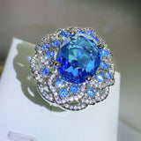 Artificial Ocean Blue Topaz Colored Gems Open Ring – Gifts for Her — 3