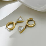 Women's Gold Triangle Zircon Drop Hoop Earrings – Gifts for Her — 5