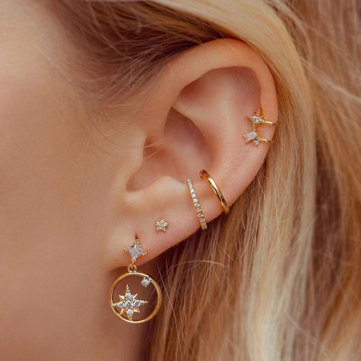 Romantic Star Moon Zircon Flower Earrings – Gifts for Couples — 1